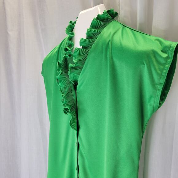 Contemporary Classics Vintage 80s Short Sleeve Button Front w/ Ruffle Collar, M - Picture 2 of 7